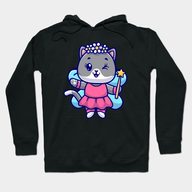 Cute Cat Fairy Holding Magic Wand Cartoon Hoodie by Catalyst Labs